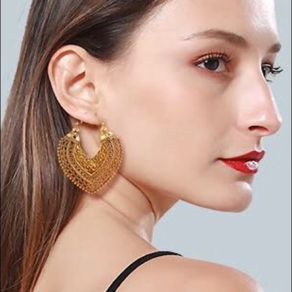 :: ⚜️Exotic Bohemian GOLD Dangle Earrings - Picture 3 of 6